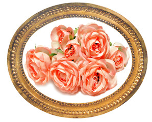 Fototapeta premium Bouquet de roses dans un cadre oval doré