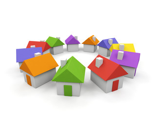 Houses - 3d render illustration on white background.