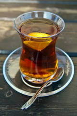 Hot turkish tea with lemon