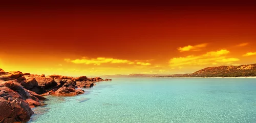 Photo sur Plexiglas Plage de Palombaggia, Corse plage et ciel de feu
