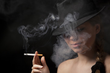 blonde smoking cigarette young fashion girl smile