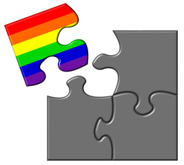 Jigsaw showing a piece containing a rainbow flag