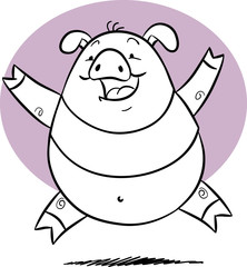 Pig Jumping in black and white