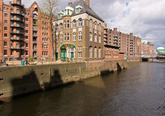 Obraz premium Speicherstadt, Hamburg, Lagerhauskomplex, Fleet