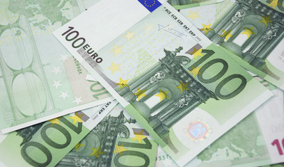 One hundred euro banknotes background