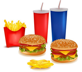 Photo-realistic vector. Very big group of fast food products.