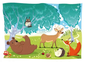 Fototapete Rund Tiere im Wald. Lustige Cartoon- und Vektorillustration © ddraw