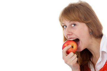 young woman and apple
