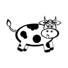 Little black and white cow. Vector.
