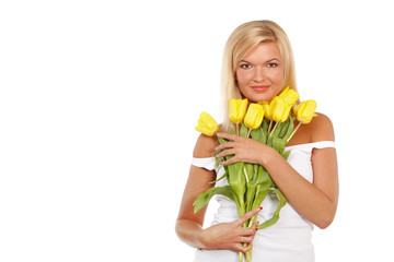 Girl with yellow tulips