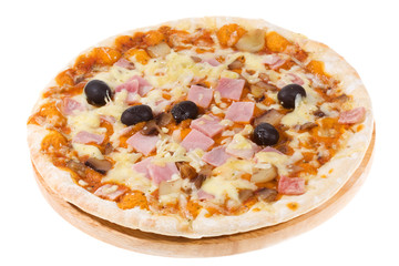 pizza with ham and vegetables