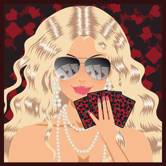 Blonde girl in pokers glasses. vector