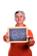 mature woman with board (focus on the board)