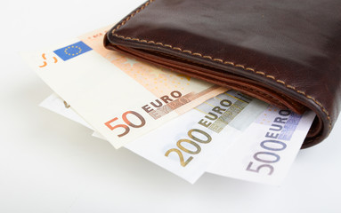 Banknotes euro in purse