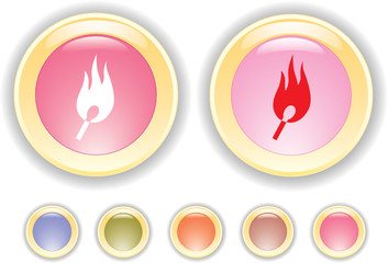 Vector collection buttons with burning safety match icon