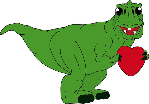 Vector - Happy Dinosaur With Heart Isolated On Background