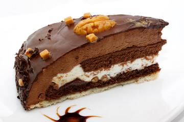 cake truffle with black chocolate sauce