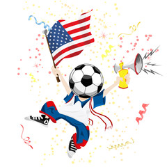 United States of America Soccer Fan with Ball Head.
