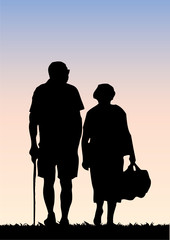 Old couple walking
