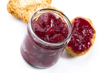 Breakfast of cherry jam on toast