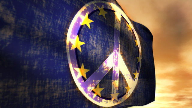 (1182) Peace Symbol Sunset Couds EU European Union Flag Sunset