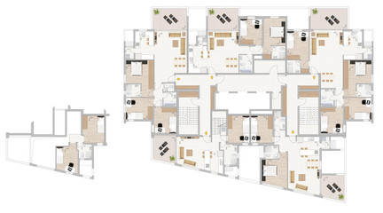 floor plan with furniture and sizes of rooms.