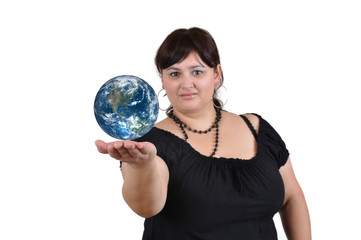 Young girl hold Earth