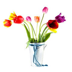 a basket with tulips