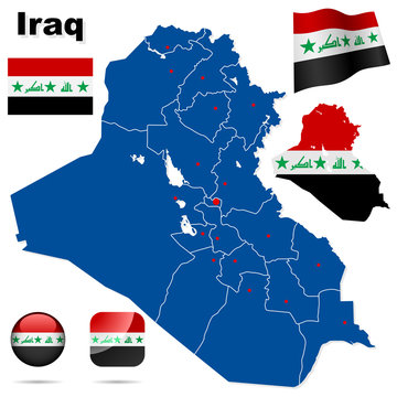 Iraq  vector set. Shape, flags and icons.