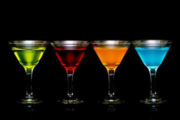 Colorful martini cocktail drinks
