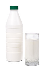 bottle and glass with yogurt