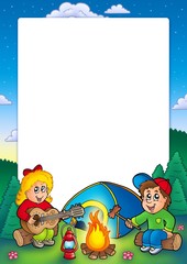 Plakat Frame with camping kids