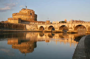 View on Saint Angel castle and bridge in Rome, Italy.