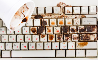 coffee spilling on keyboard