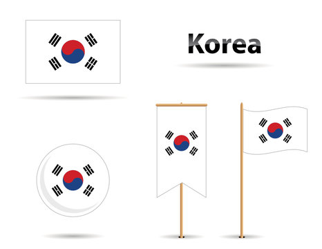 set of four korean flags and name in shadow style