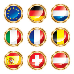 Flag buttons European one. Vector, each in separated layer