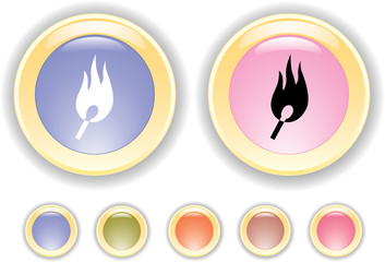 Vector collection buttons with burning safety match icon
