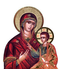 russian icon of 19th century, Virgin Mary and Jesus