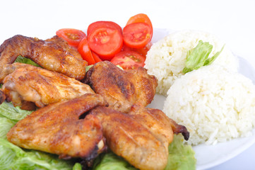 Chicken wings with rice and vegetable
