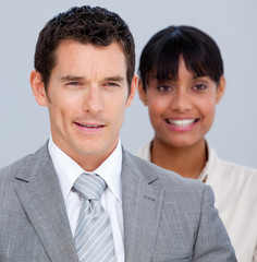 Assertive business partners standing in a line