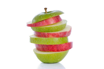 Red and green apples sliced