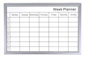 Week planner day of the week on isolated on white background