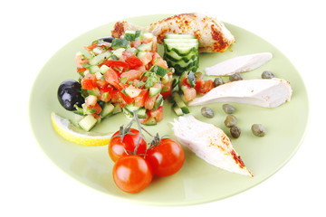 grilled meat drumstick served green