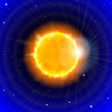 Sun, Space & Stars. Vector illustration.