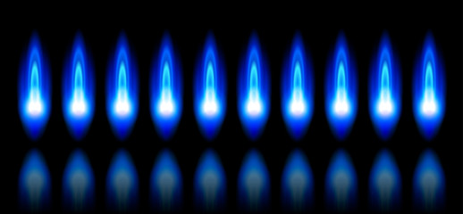 blue flames of a burning natural gas and reflection - vector
