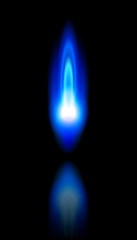 blue flame of a burning natural gas and reflection