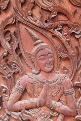Carving on the door of temple, Borabue, Mahasarakam