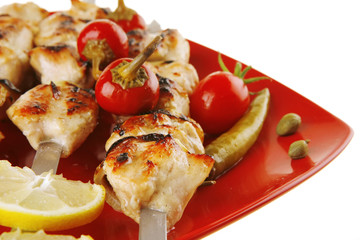 roast shish kebab on red