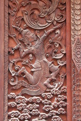 Carving on the door of temple, Borabue, Mahasarakam