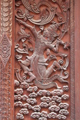 Carving on the door of temple, Borabue, Mahasarakam